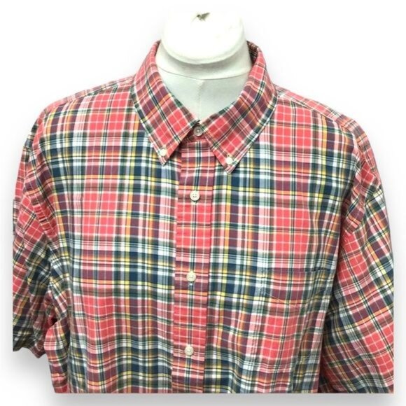 Cremeux Classics XXL Red Plaid Cotton Short Sleeve Mens Button-Down Shirt - Picture 2 of 7